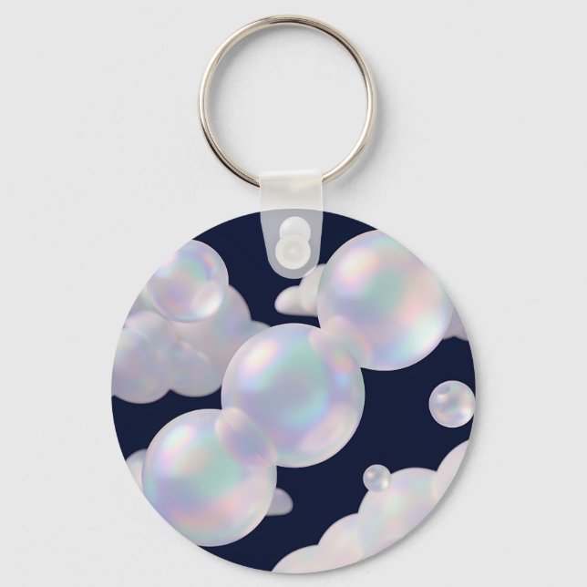 Iridescent Soap Bubbles Floating Dark Blue Dreamy  Keychain (Front)