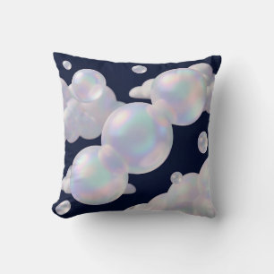 Iridescent Soap Bubbles Floating Dark Blue Dreamy Throw Pillow