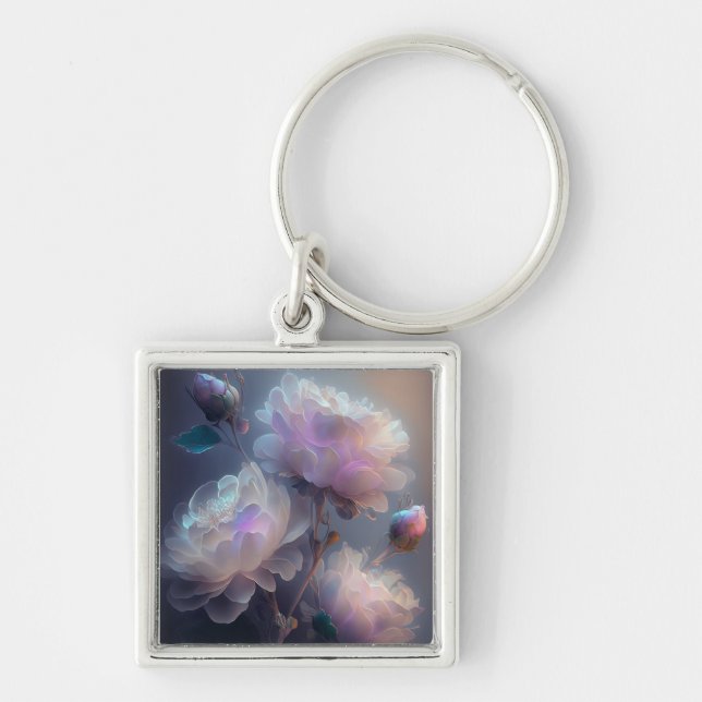 Iridescent Soft Focus Light Spectrum Flowers Keychain (Front)