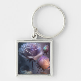 Iridescent Soft Focus Light Spectrum Roses Keychain