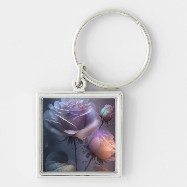 Iridescent Soft Focus Light Spectrum Roses Keychain (Front)