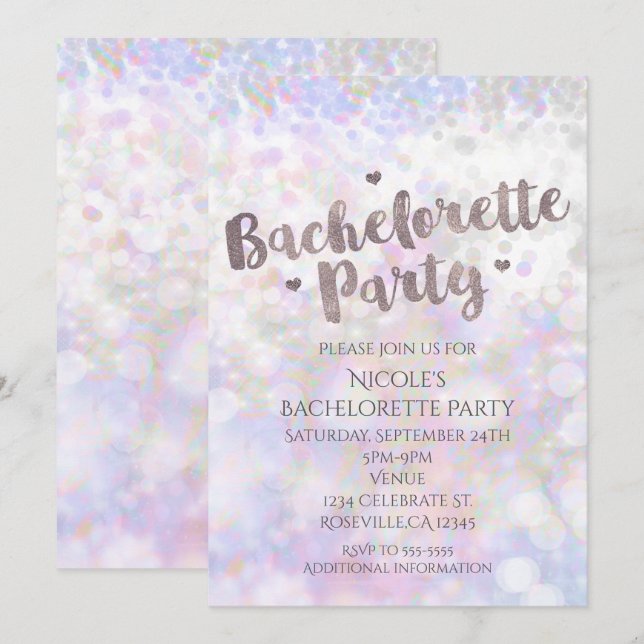 Iridescent Sparkle Bachelorette Party Invitation (Front/Back)