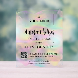 Iridescent Splash Your Logo & QR Social Media Acrylic Sign