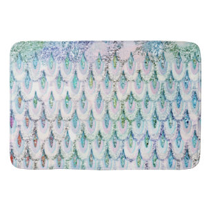 Iridescent teal Glitter Mermaid Fish Scales Bath Mat
