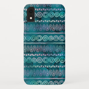 Iridescent Teal Green Boho Hand Drawn Pattern iPhone XR Case