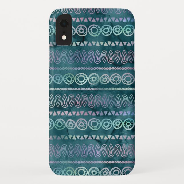 Iridescent Teal Green Boho Hand Drawn Pattern Case-Mate iPhone Case (Back)