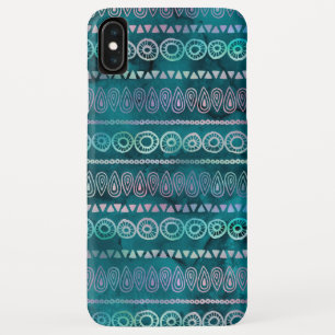 Iridescent Teal Green Boho Hand Drawn Pattern iPhone XS Max Case