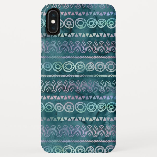 Iridescent Teal Green Boho Hand Drawn Pattern Case-Mate iPhone Case (Back)