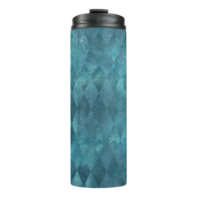 Iridescent Teal Vintage Harlequin Pattern Thermal Tumbler (Front)