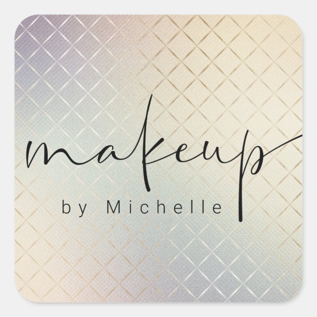 Iridescent Textured Modern Script Makeup Artist Square Sticker (Front)