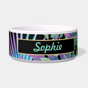 Iridescent Tropical Leaves, DIY Teal Name, Black
