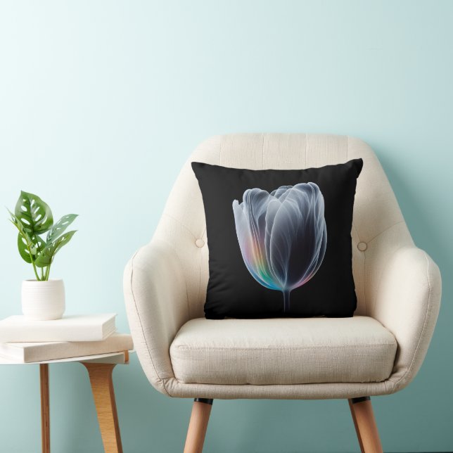 Iridescent Tulip On Black Throw Pillow (Chair)