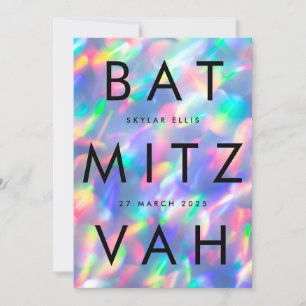 Iridescent Ultra Modern bat mitzvah QR CODE RSVP Invitation