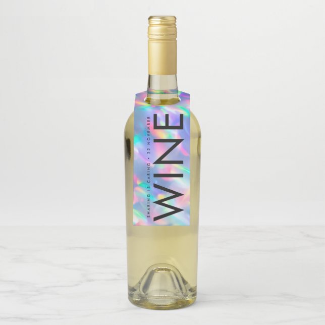 Iridescent Ultra Modern Monogram Wedding Bottle Tag (On Bottle)