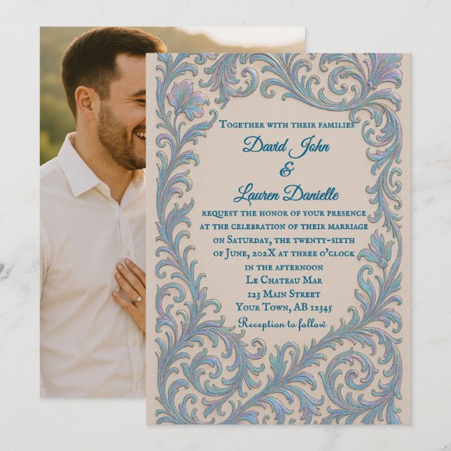 Iridescent Vow Photo Wedding Invitation (Front/Back)