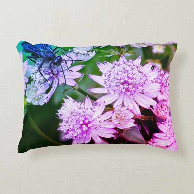 Iridescent Wasp On Flowers Abstract Colours  Accent Pillow (Front)