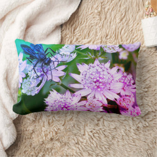 Iridescent Wasp On Flowers Art Lumbar Pillow