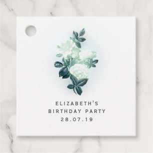 Iridescent White Roses and Green Lace Favour Tags