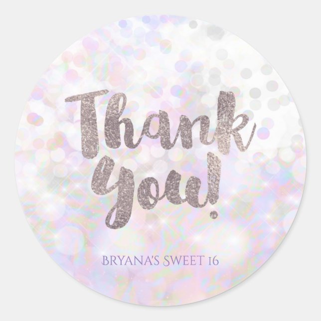 Iridescent White Sparkle Glam Party Favour Classic Round Sticker (Front)
