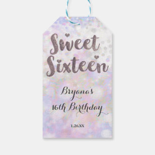 Iridescent White Sparkle Glam Sweet 16 Birthday Gift Tags