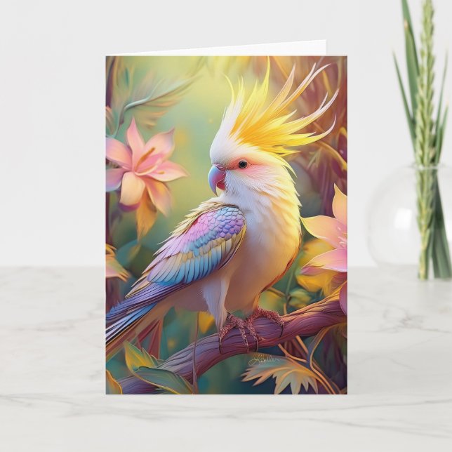Iridescent Wing Cockatiel Fantasy Bird Card (Front)
