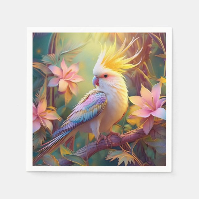 Iridescent Wing Cockatiel Fantasy Bird Napkin (Front)