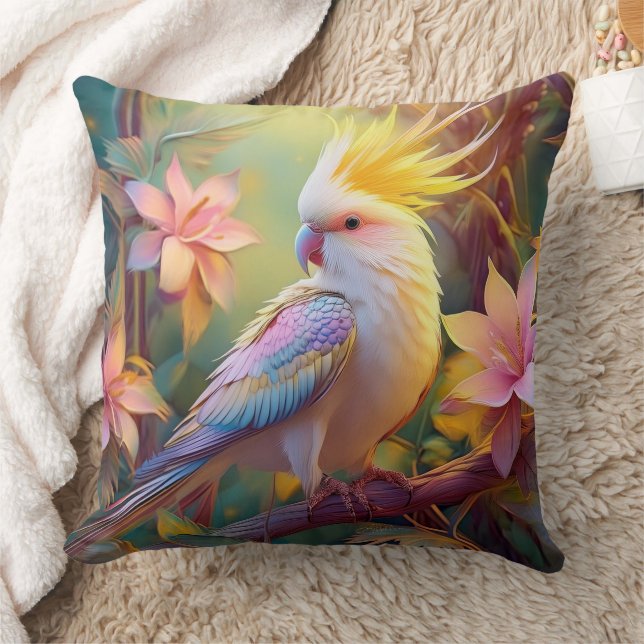 Iridescent Wing Cockatiel Fantasy Bird Throw Pillow (Blanket)