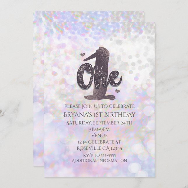 Iridescente Sparkle un 1er anniversaire Invitation (Devant / Derrière)