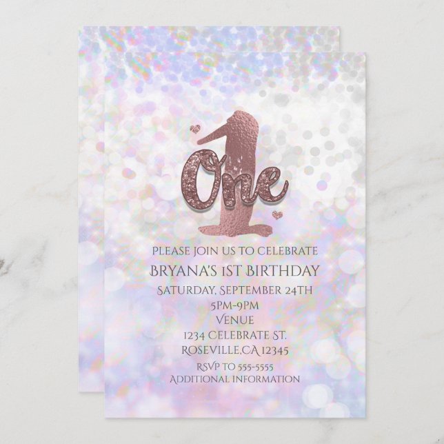 Iridescente Sparkle un 1er anniversaire Invitation (Devant / Derrière)