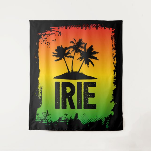 IRIE Jamaican Rastafarian Greeting Sunset Print Tapestry (Front)
