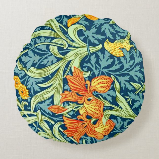 Iris, a William Morris pattern, Round Pillow (Front)