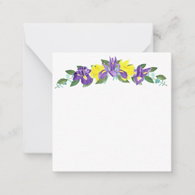Iris and Daffodil Watercolors Note Card (Front)