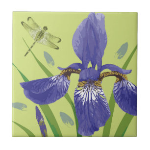 Iris and Dragonfly ceramic tile