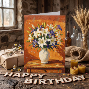 Iris and Lilies   Happy Birthday Grandma Card