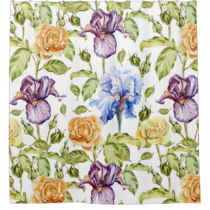 Iris and roses watercolor floral pattern