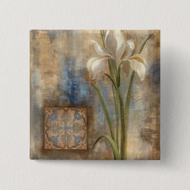 Iris and Tile 2 Inch Square Button (Front)
