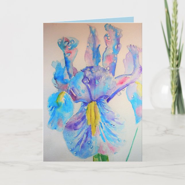 Iris aquarelle peinture Art floral carte d'anniver (Devant)