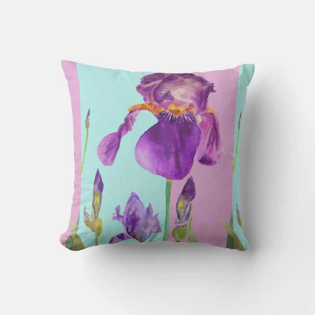 Iris Aquarelle Purple Fleur fleurie Décor Coussin (Recto)