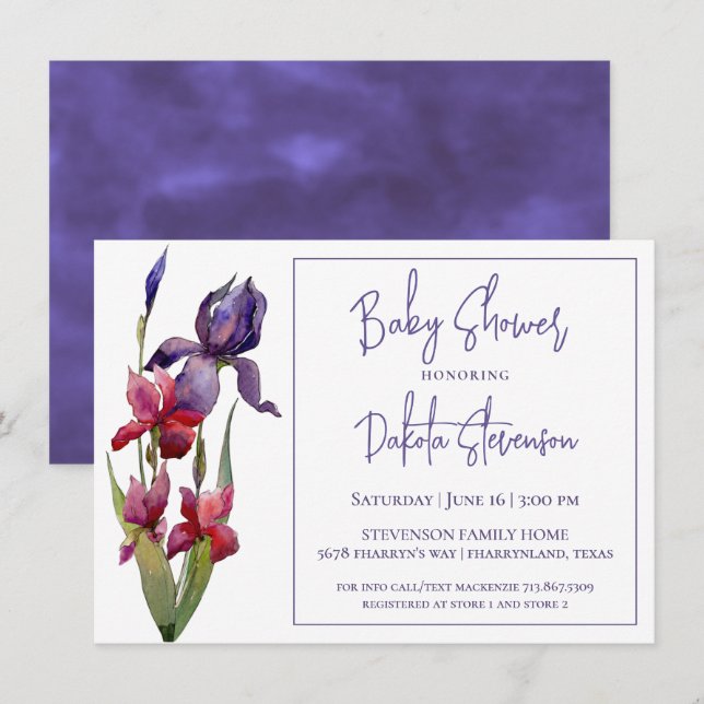 Iris Baby Shower | Royal Violet Purple Flower Invitation (Front/Back)