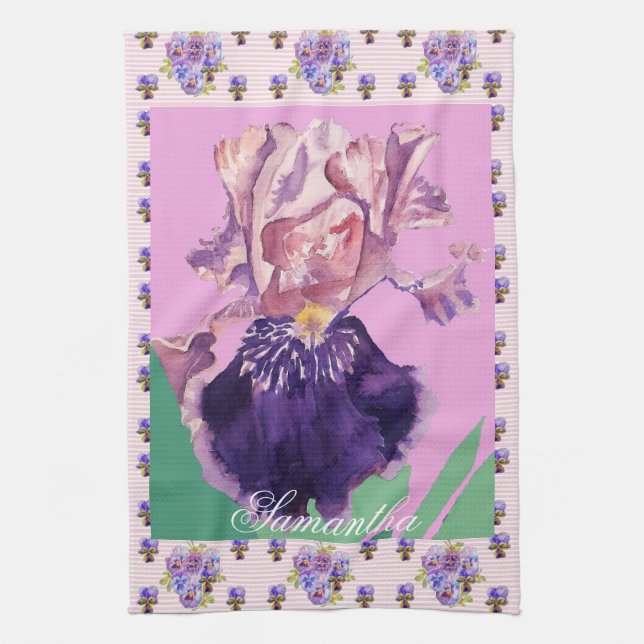 Iris Bearded Watercolour Painting Floral Flower Te Kitchen Towel (Vertical)