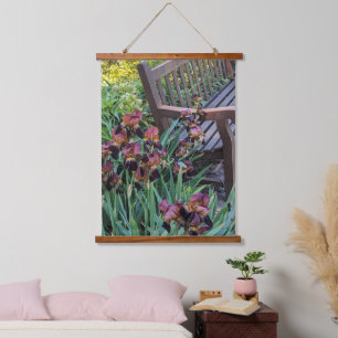 Iris Blooms and Garden Park Bench Floral Hanging Tapestry