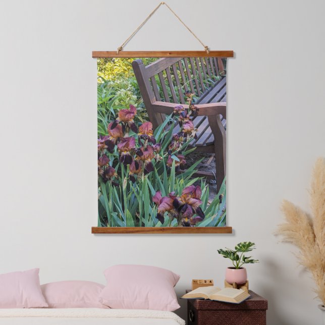 Iris Blooms and Garden Park Bench Floral Hanging Tapestry (Bedroom)