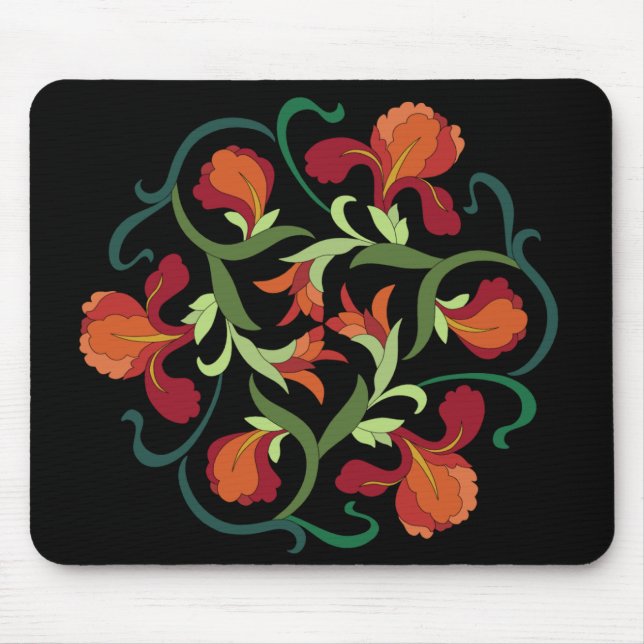Iris Blooms Interwoven on Black Mousepad (Front)