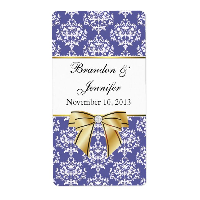 Iris Blue Damask Mini Wine Labels (Front)