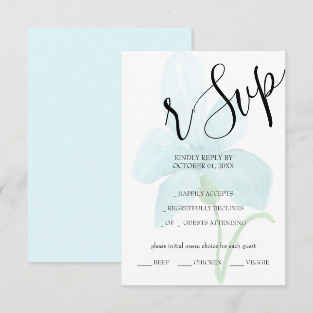Iris Blue Floral Watercolor Hand-painted RSVP Card (Front/Back)