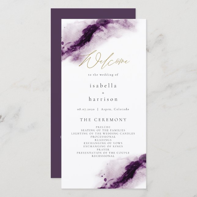 IRIS | Boho Plum Purple Watercolor Splash Program (Front/Back)