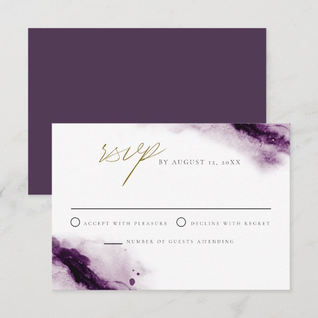 IRIS | Carte Boho Plum Purple Gold Splash RSVP (Devant / Derrière)