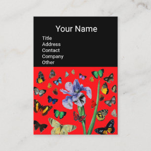 IRIS,COLORFUL BUTTERFLIES Red Black Monogram Business Card