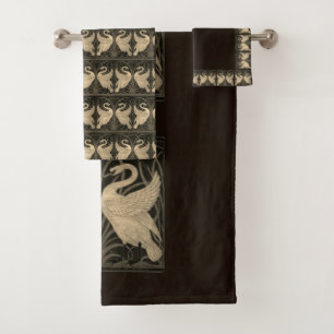  Iris Crane Deep Brown Sepia Bath Towel Set