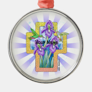 Iris Cross Christian Ornament